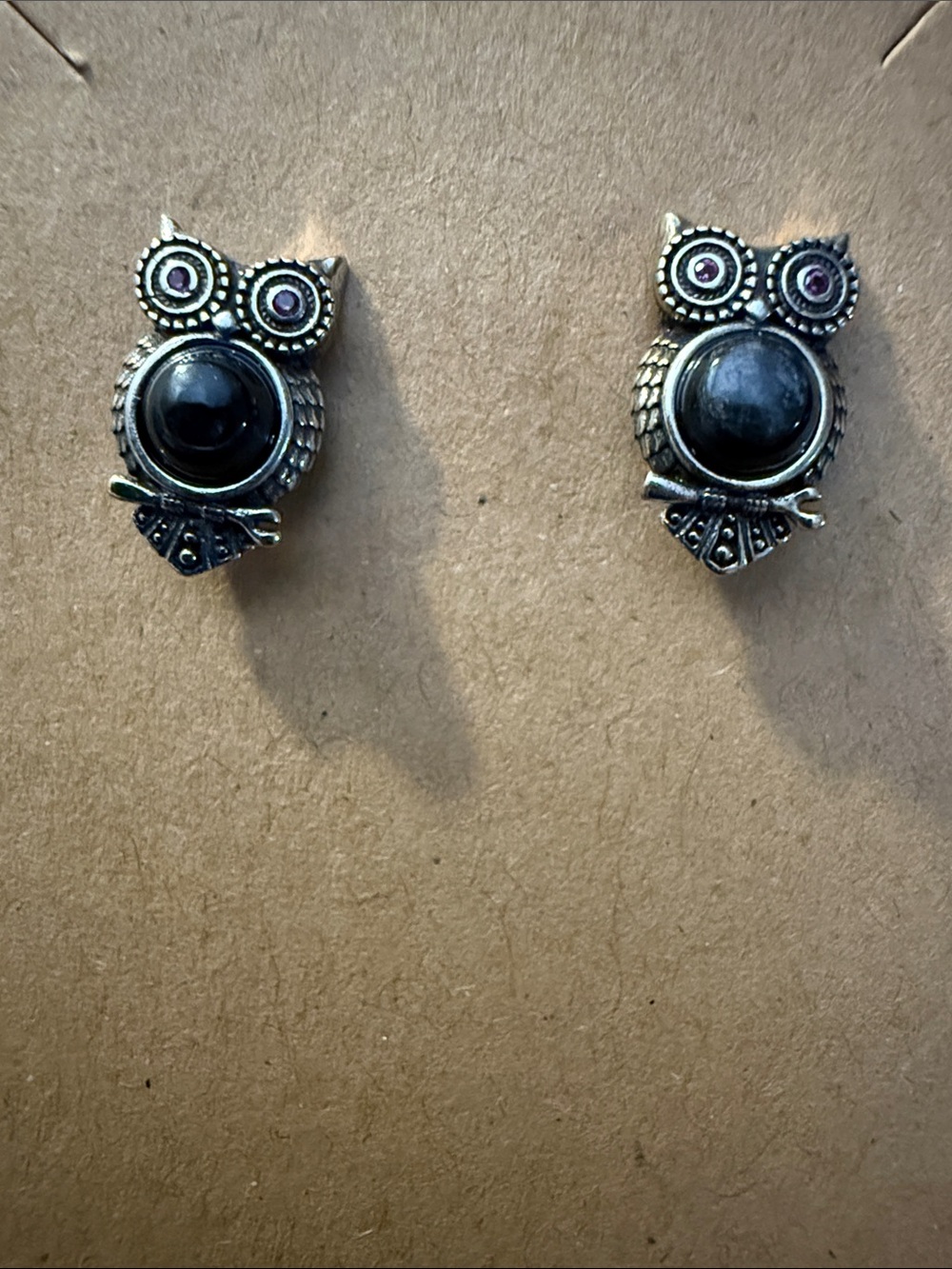 Sterling Silver Hypersthene Owl Stud Earrings